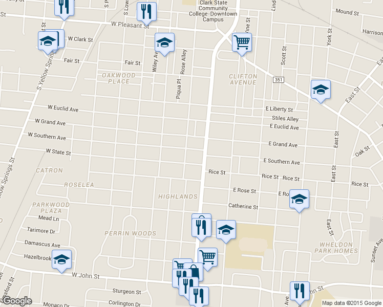 map of restaurants, bars, coffee shops, grocery stores, and more near 11 East Southern Avenue in Springfield