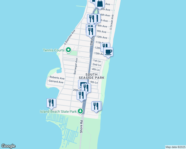 map of restaurants, bars, coffee shops, grocery stores, and more near 8 7th Lane in Seaside Park