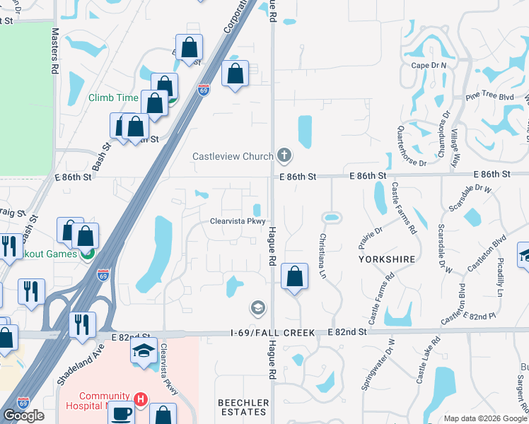 map of restaurants, bars, coffee shops, grocery stores, and more near 8470 Lynhaven Place in Indianapolis