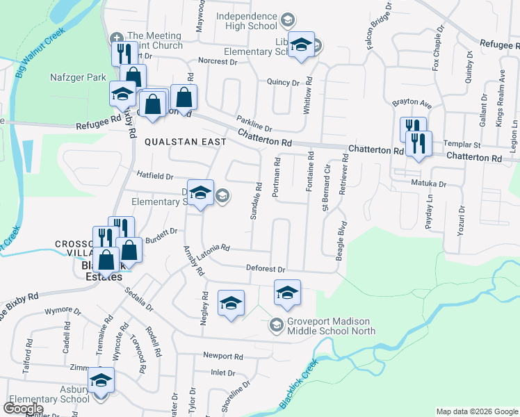 map of restaurants, bars, coffee shops, grocery stores, and more near 3264 Sundale Road in Columbus