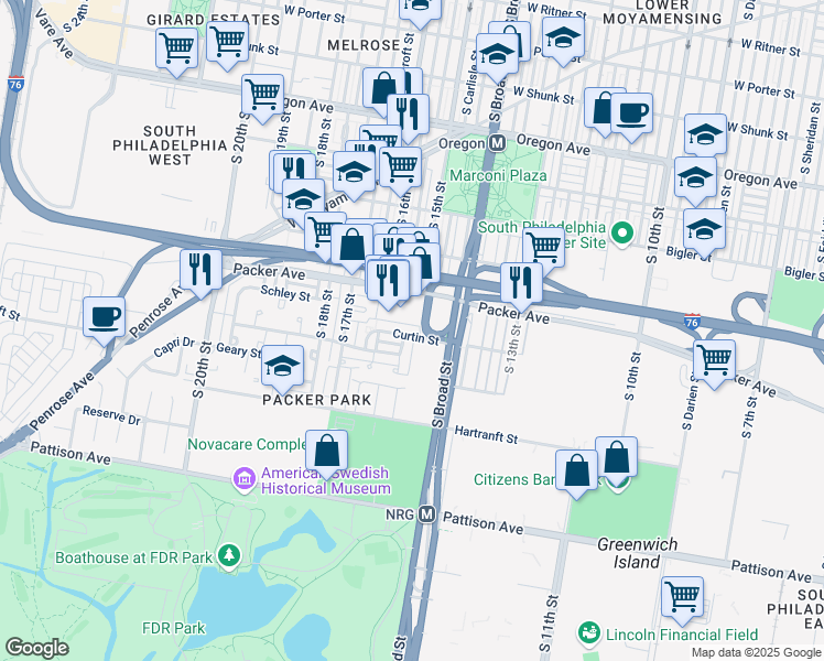 map of restaurants, bars, coffee shops, grocery stores, and more near 1507 Curtin Street in Philadelphia