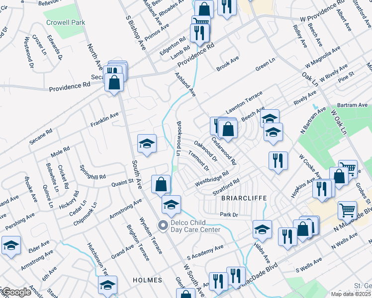 map of restaurants, bars, coffee shops, grocery stores, and more near 1133 Tremont Drive in Glenolden