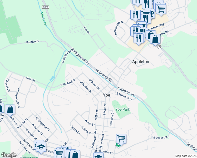 map of restaurants, bars, coffee shops, grocery stores, and more near 141 West Water Street in Yoe