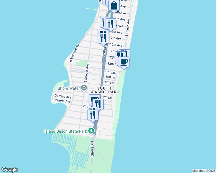 map of restaurants, bars, coffee shops, grocery stores, and more near 8 7th Lane in Seaside Park