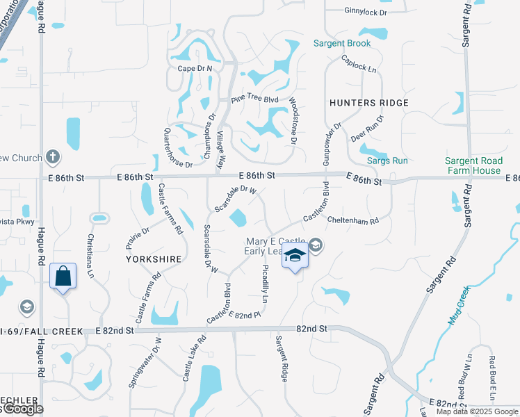 map of restaurants, bars, coffee shops, grocery stores, and more near 8518 Scarsdale Drive East in Indianapolis