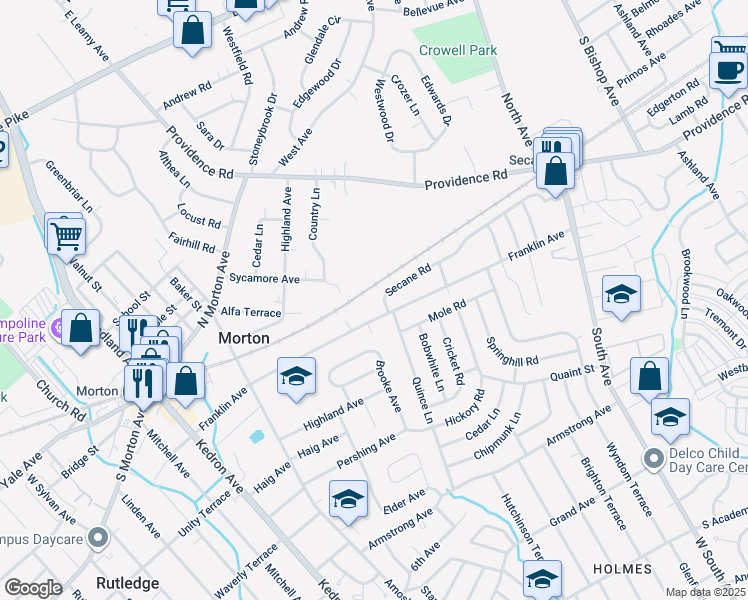 map of restaurants, bars, coffee shops, grocery stores, and more near 2307 Secane Road in Delaware County