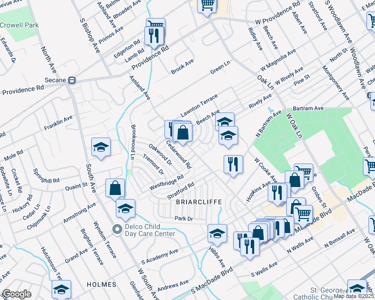 map of restaurants, bars, coffee shops, grocery stores, and more near 24 Glenhaven Road in Glenolden