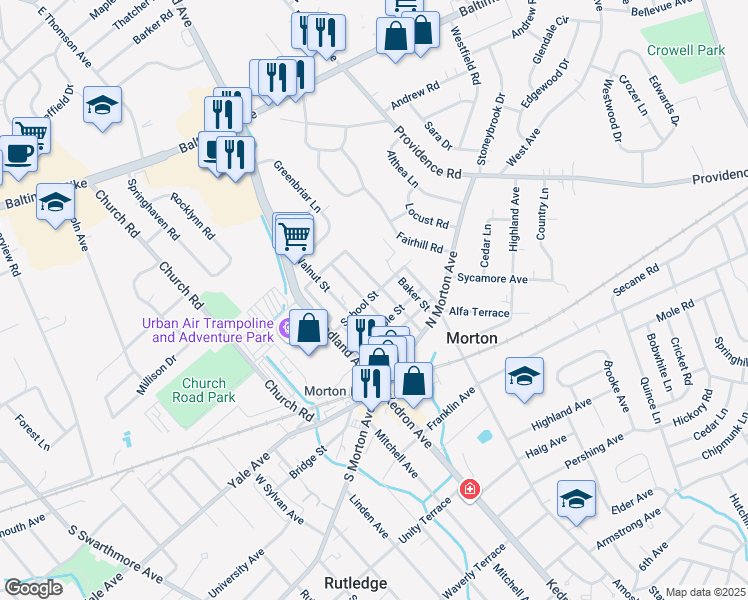 map of restaurants, bars, coffee shops, grocery stores, and more near 35 Pennington Avenue in Morton