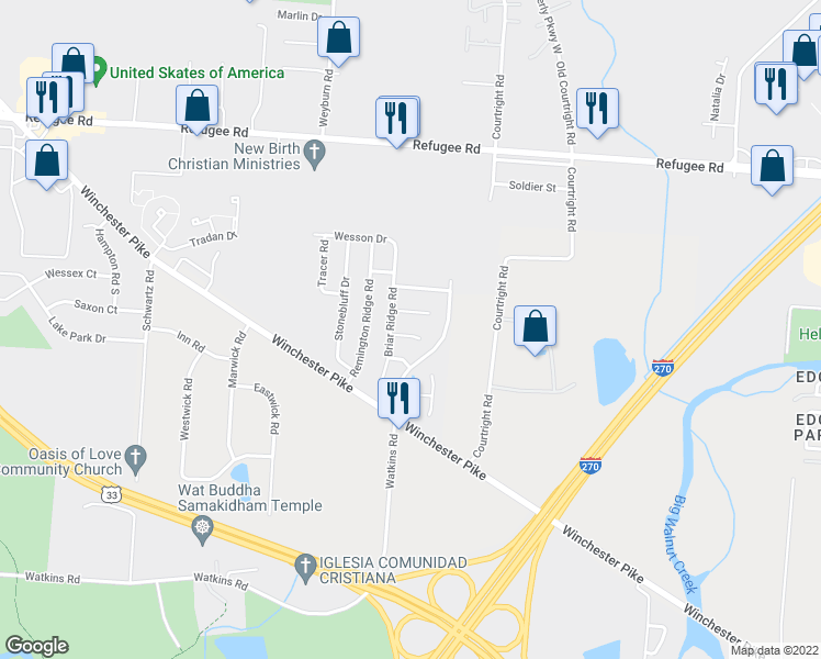 map of restaurants, bars, coffee shops, grocery stores, and more near 3658 Larkwell Way in Columbus