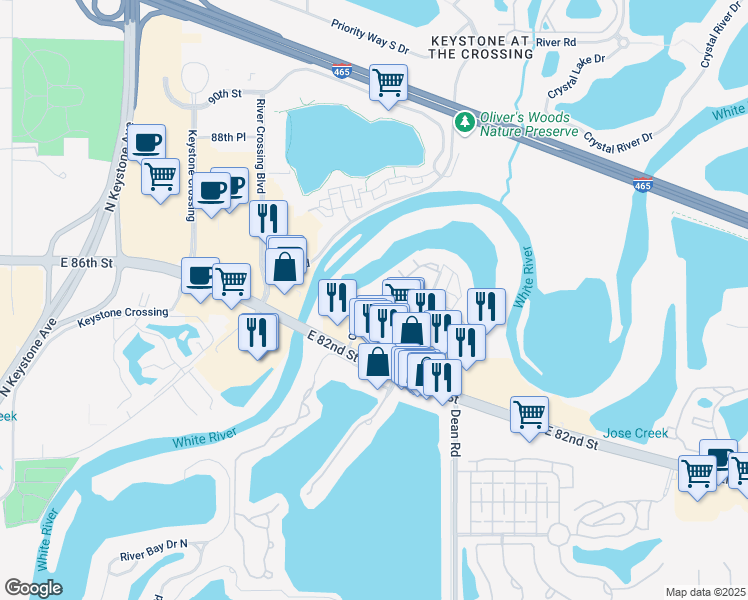 map of restaurants, bars, coffee shops, grocery stores, and more near 3742 East 82nd Street in Indianapolis