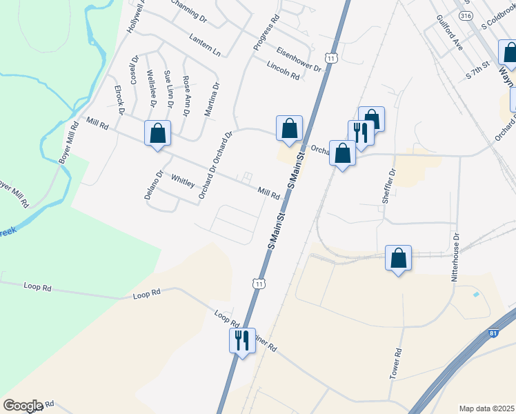 map of restaurants, bars, coffee shops, grocery stores, and more near 5 Kelhigh Drive in Chambersburg