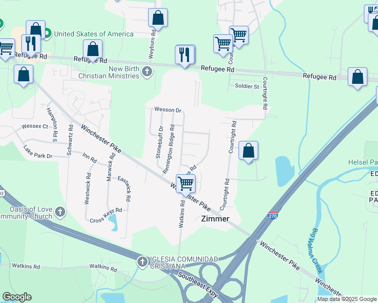 map of restaurants, bars, coffee shops, grocery stores, and more near 3666 Halloran Court in Columbus