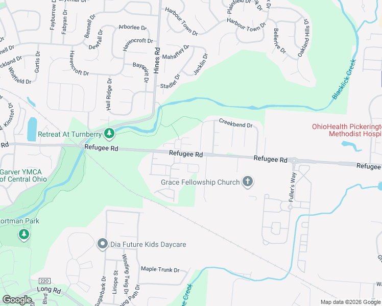 map of restaurants, bars, coffee shops, grocery stores, and more near 1141 Refugee Road in Pickerington