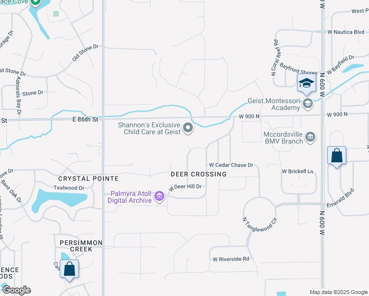 map of restaurants, bars, coffee shops, grocery stores, and more near 8815 North Aspen Way in McCordsville