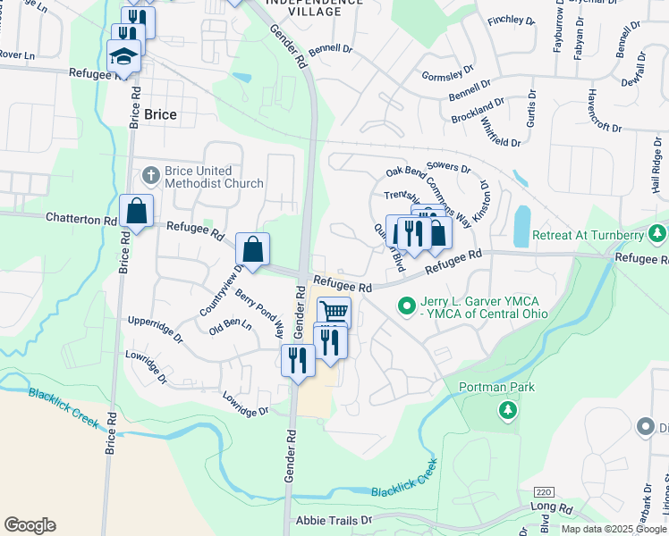 map of restaurants, bars, coffee shops, grocery stores, and more near 3555 Ashton Cross in Canal Winchester