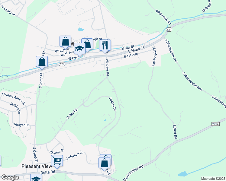 map of restaurants, bars, coffee shops, grocery stores, and more near 2680 Windsor Road in Windsor