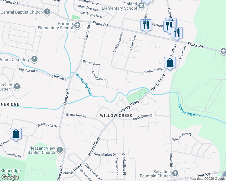map of restaurants, bars, coffee shops, grocery stores, and more near 1842 Stoneview Court in Grove City