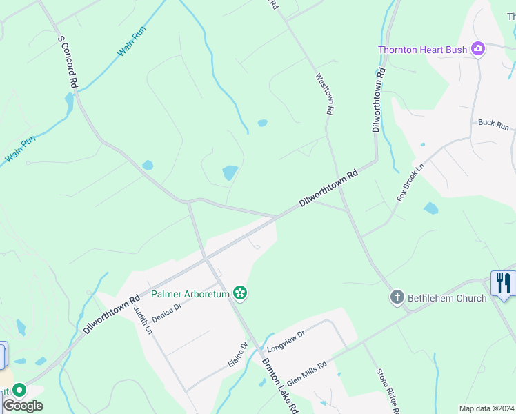 map of restaurants, bars, coffee shops, grocery stores, and more near 1392 South Concord Road in West Chester