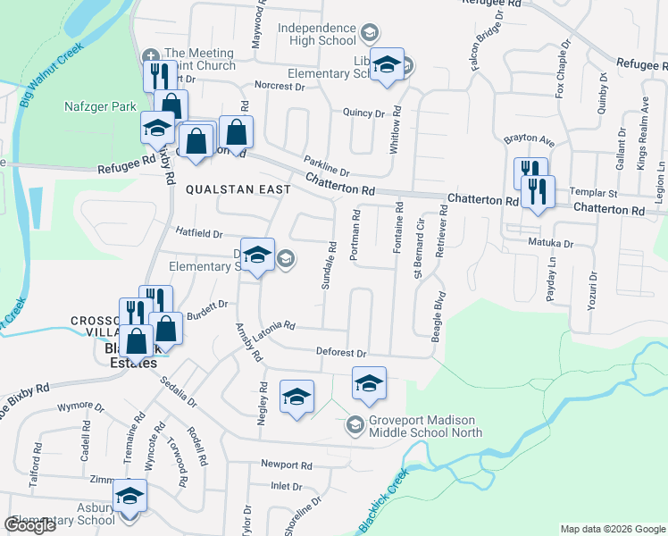 map of restaurants, bars, coffee shops, grocery stores, and more near 3264 Sundale Road in Columbus