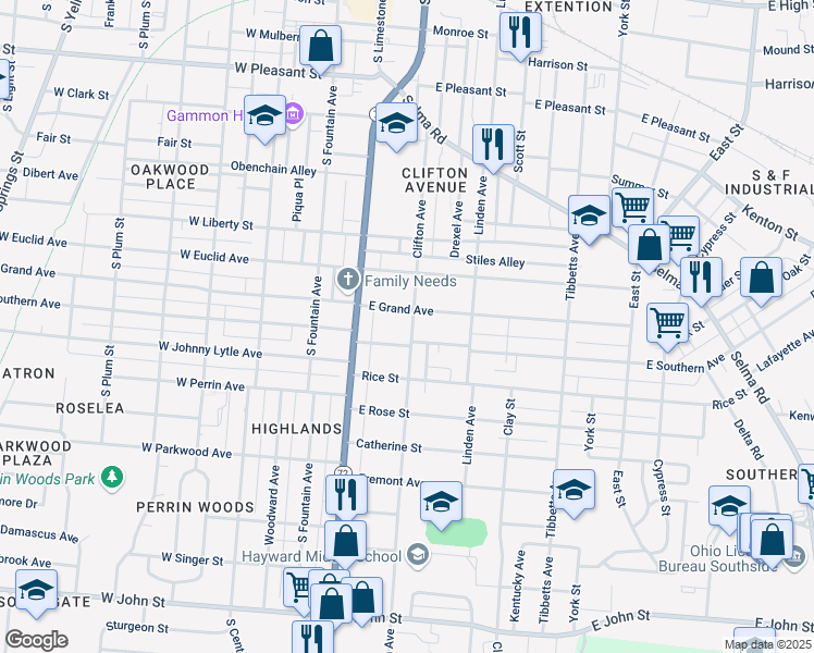 map of restaurants, bars, coffee shops, grocery stores, and more near 147 East Southern Avenue in Springfield