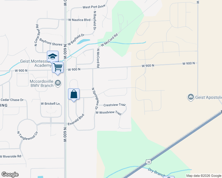 map of restaurants, bars, coffee shops, grocery stores, and more near 5650 West Stoneview Trail in McCordsville