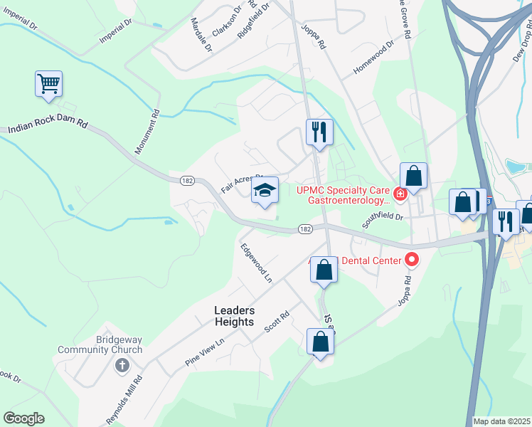 map of restaurants, bars, coffee shops, grocery stores, and more near 49 Indian Rock Dam Road in York
