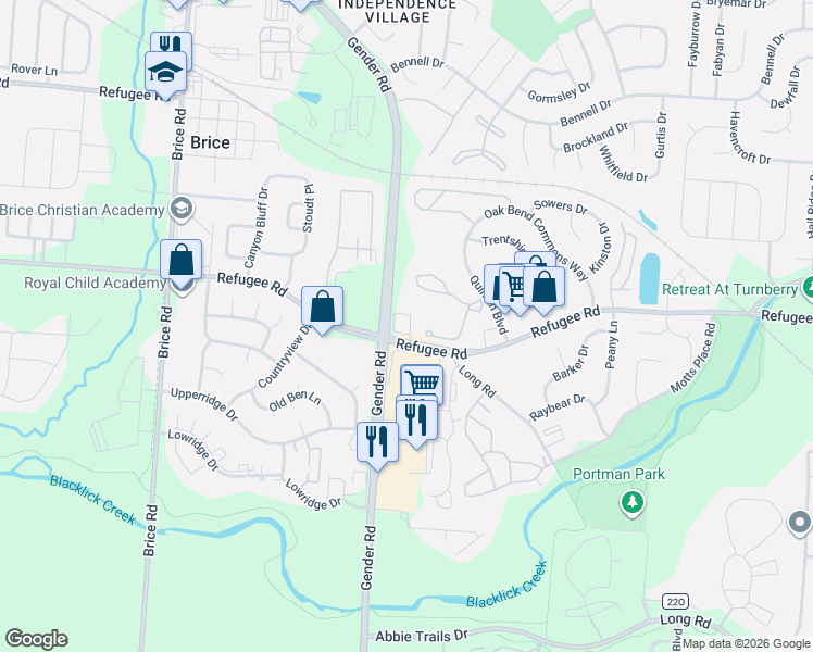 map of restaurants, bars, coffee shops, grocery stores, and more near 3480 Gender Road in Canal Winchester