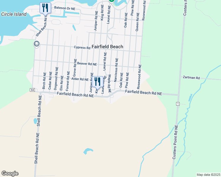 map of restaurants, bars, coffee shops, grocery stores, and more near 5555 Fairfield Beach Road Northeast in Thornville