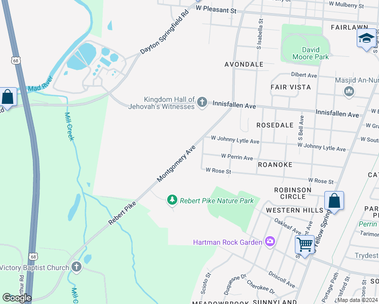 map of restaurants, bars, coffee shops, grocery stores, and more near 1428 Montgomery Avenue in Springfield