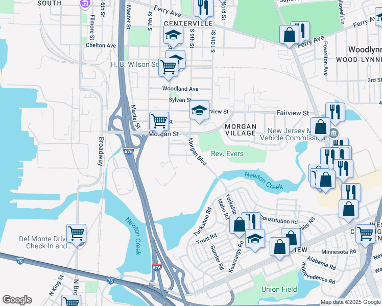 map of restaurants, bars, coffee shops, grocery stores, and more near 2515 Morgan Boulevard in Camden