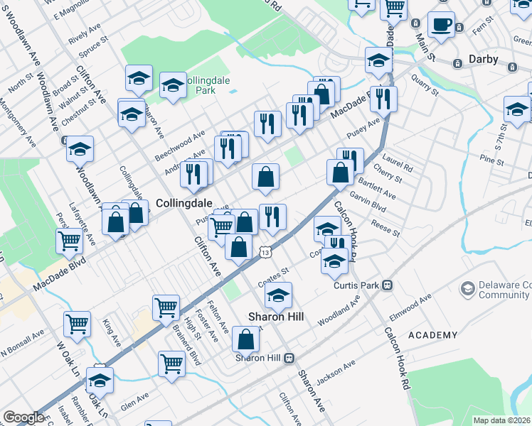 map of restaurants, bars, coffee shops, grocery stores, and more near 3 Jackson Avenue in Collingdale