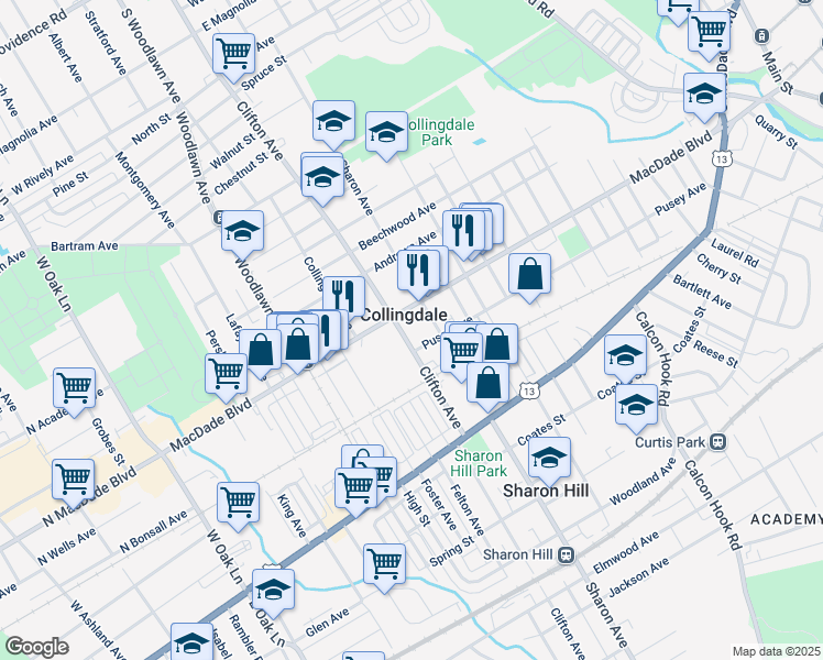 map of restaurants, bars, coffee shops, grocery stores, and more near in Collingdale