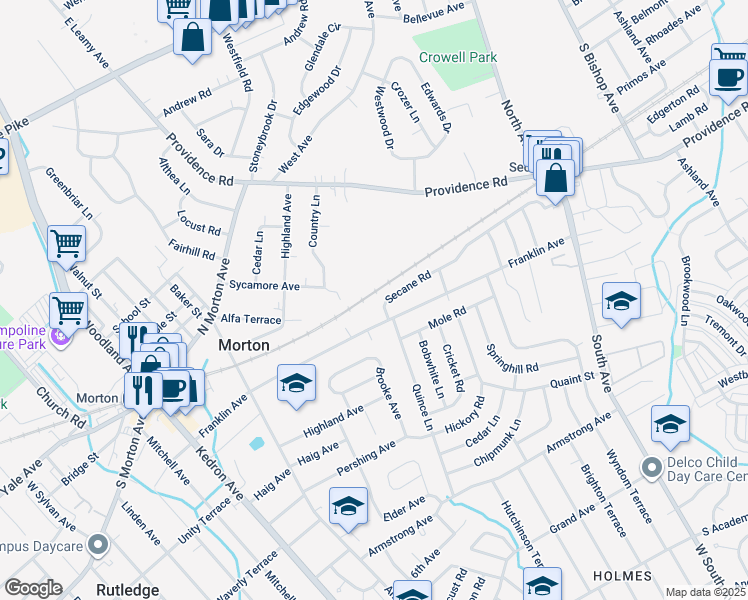 map of restaurants, bars, coffee shops, grocery stores, and more near 2307 Secane Road in Delaware County