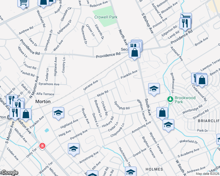 map of restaurants, bars, coffee shops, grocery stores, and more near 2432 Franklin Avenue in Delaware County