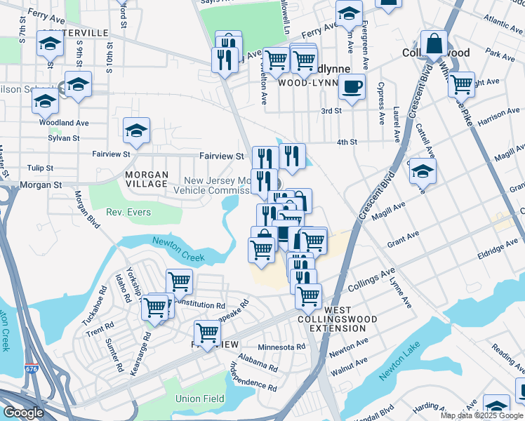 map of restaurants, bars, coffee shops, grocery stores, and more near 2534-2630 Mt Ephraim Ave in Camden