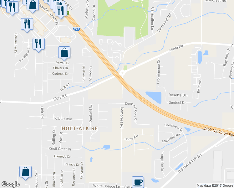 map of restaurants, bars, coffee shops, grocery stores, and more near 2005 Demorest Road in Grove City