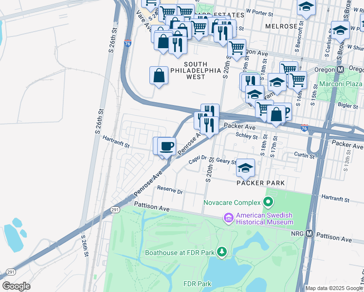 map of restaurants, bars, coffee shops, grocery stores, and more near 2116 Homestead Street in Philadelphia