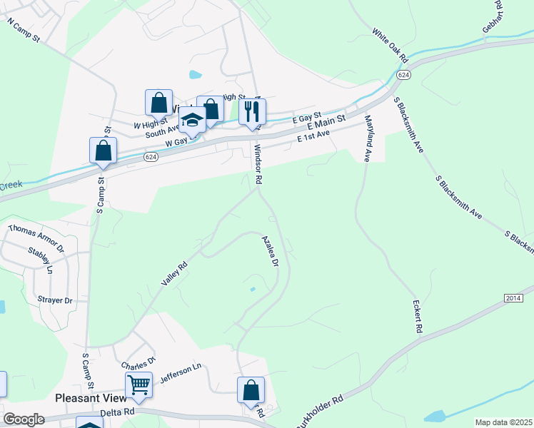 map of restaurants, bars, coffee shops, grocery stores, and more near 2680 Windsor Road in Windsor
