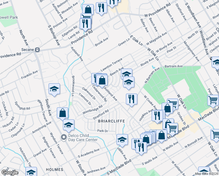 map of restaurants, bars, coffee shops, grocery stores, and more near 932 Poplar Avenue in Glenolden