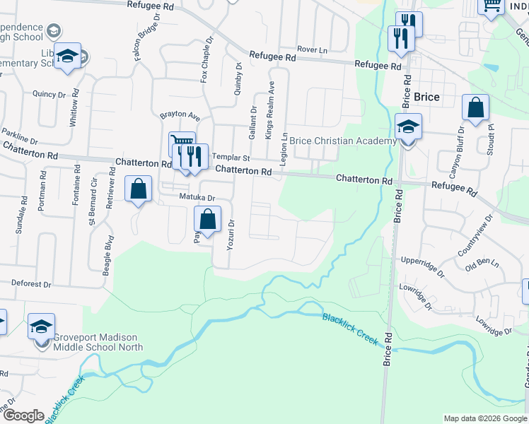 map of restaurants, bars, coffee shops, grocery stores, and more near 3240 Bonus Drive in Columbus