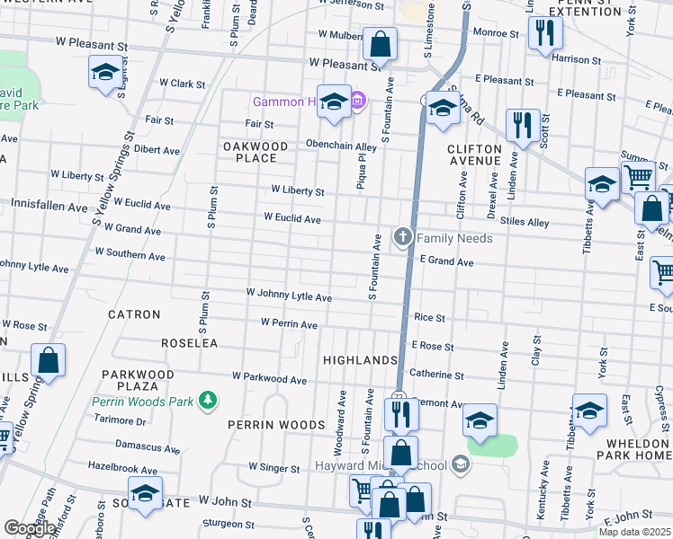 map of restaurants, bars, coffee shops, grocery stores, and more near 113 West Grand Avenue in Springfield