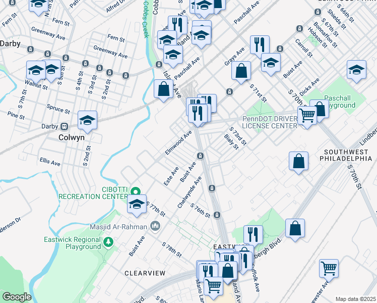 map of restaurants, bars, coffee shops, grocery stores, and more near 2537 Ashford Street in Philadelphia