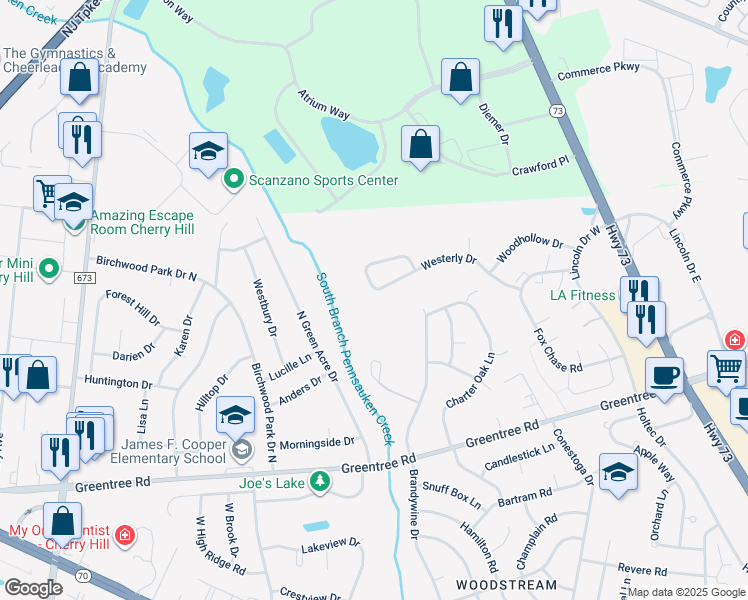 map of restaurants, bars, coffee shops, grocery stores, and more near 806 Westerly Drive in Evesham
