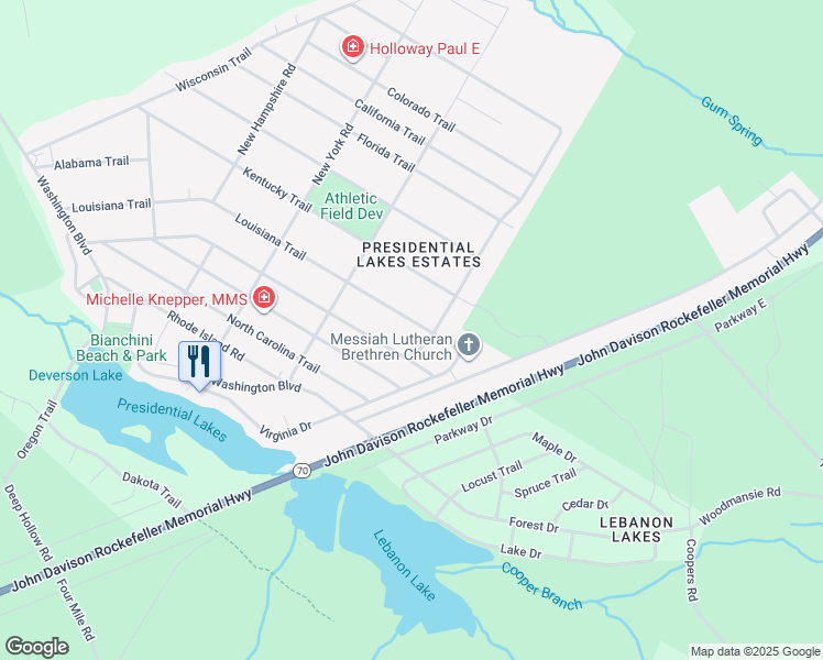 map of restaurants, bars, coffee shops, grocery stores, and more near 518 Louisiana Trail in Pemberton Township