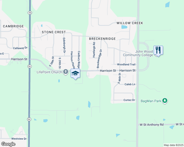 map of restaurants, bars, coffee shops, grocery stores, and more near 4237-4277 County Road 1050 North in Quincy