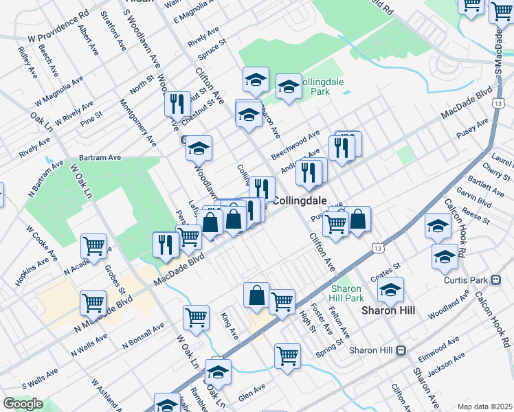 map of restaurants, bars, coffee shops, grocery stores, and more near 910 Andrews Avenue in Collingdale