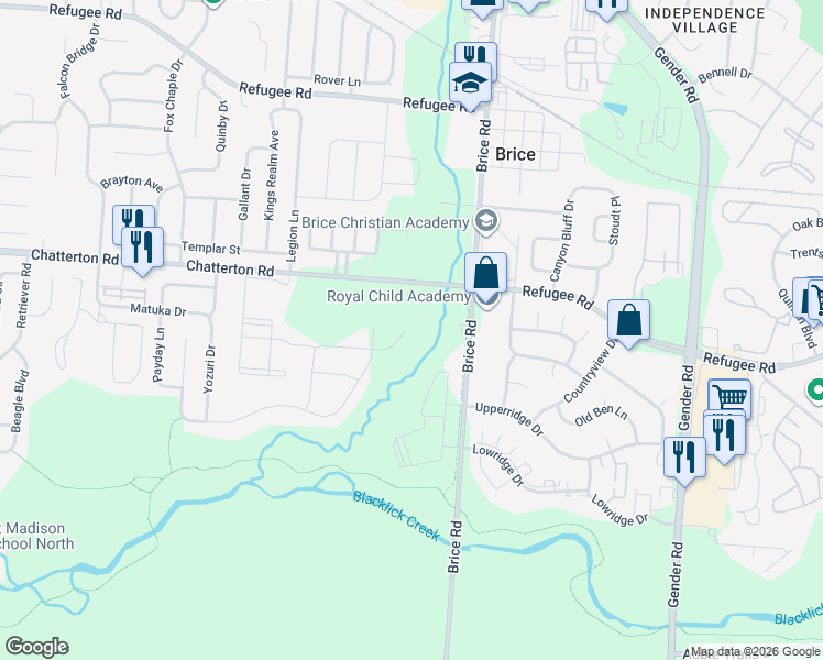 map of restaurants, bars, coffee shops, grocery stores, and more near 3221 Brice Road in Canal Winchester