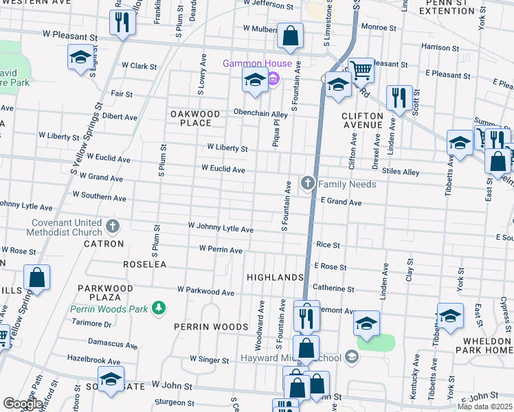 map of restaurants, bars, coffee shops, grocery stores, and more near 113 West Grand Avenue in Springfield