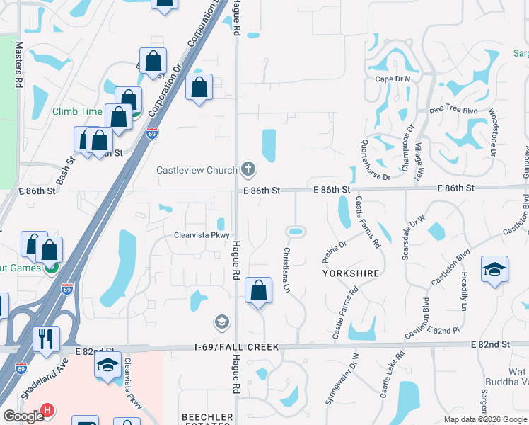map of restaurants, bars, coffee shops, grocery stores, and more near 7753 East 86th Street in Indianapolis