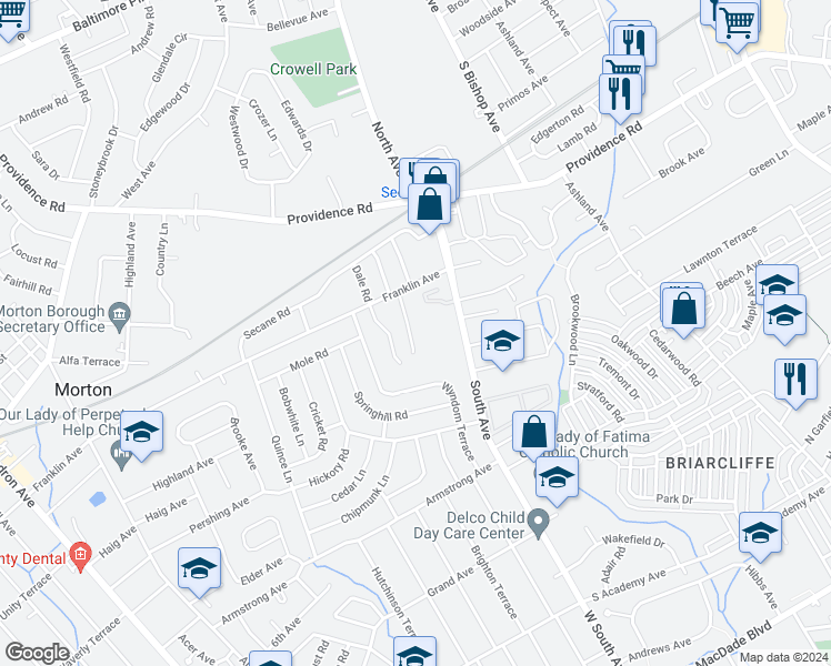 map of restaurants, bars, coffee shops, grocery stores, and more near 952 Greenhouse Lane in Delaware County